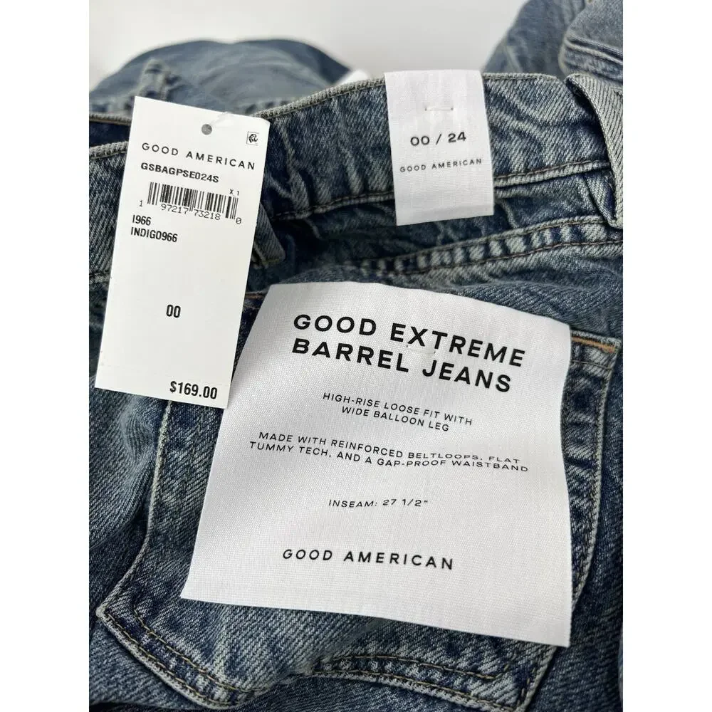 Good American / GOOD EXTREME BARREL JEANS Indigo Women’s Size 00 / 24 MSRP $169 - Picture 8 of 8